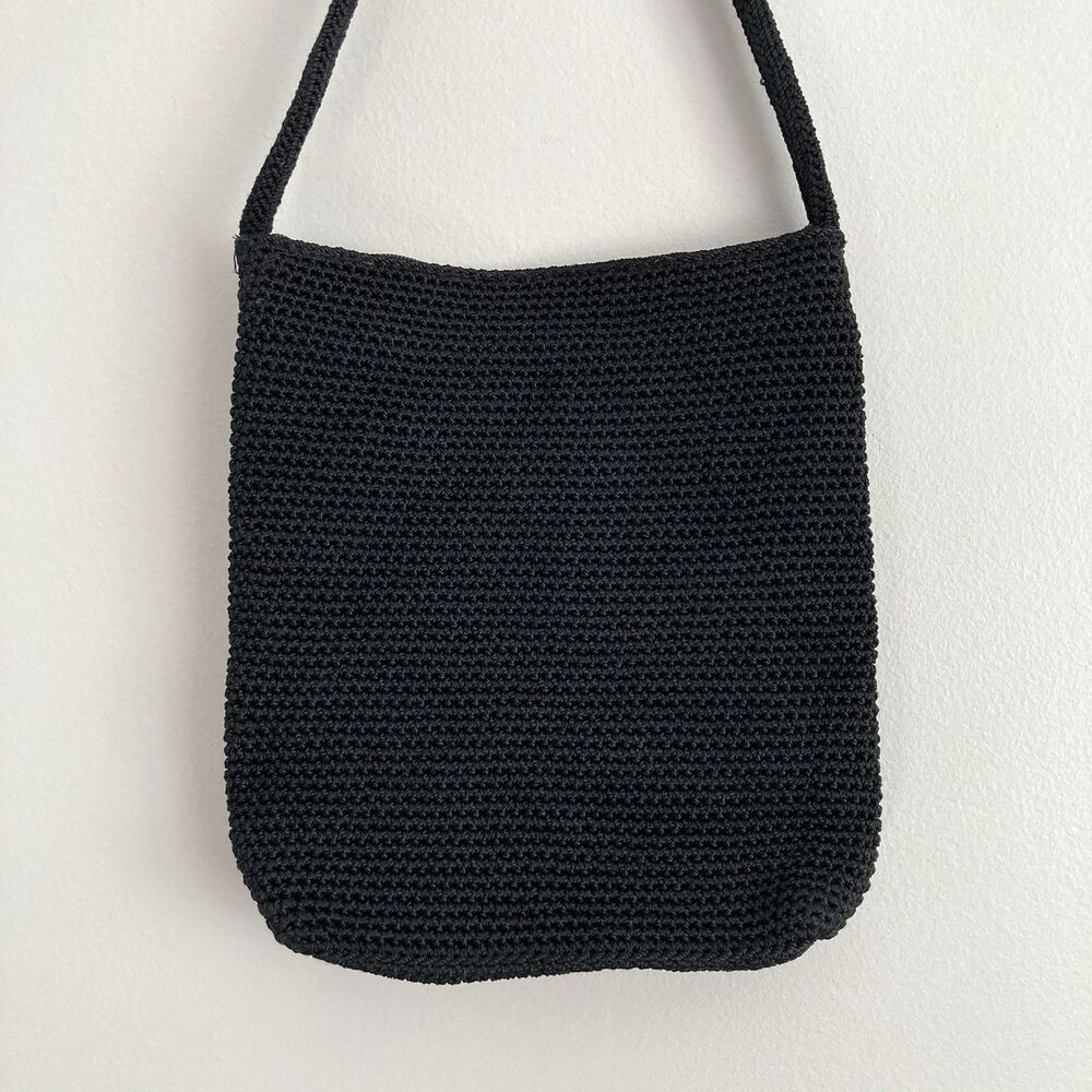 THE SAK Crochet Woven Black Shoulder Bag Handbag Purse Hobo Boho Hippie Granola